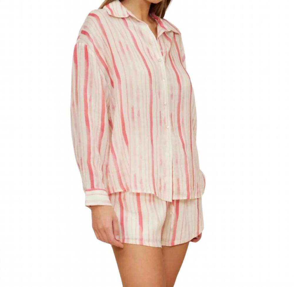 NEW LUCY PARIS louise button down top in cream/pink stripes